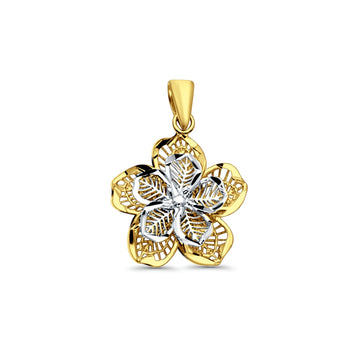 14K Two Tone Gold Filigree Flower Pendant 20mmX16mm 1.2 grams